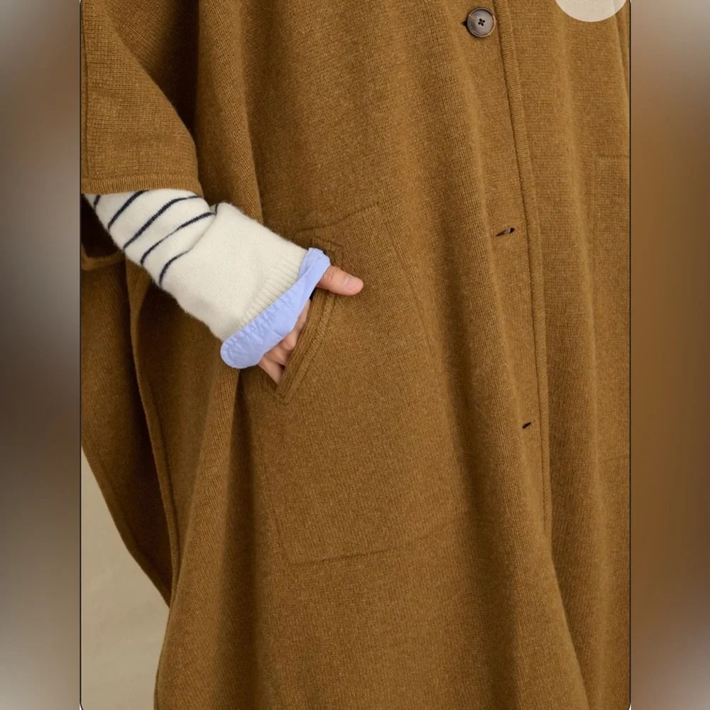 NWT Alex Mill 100% Wool Beatrice Sweater Cape Camel/Brown Pockets - Picture 9 of 9